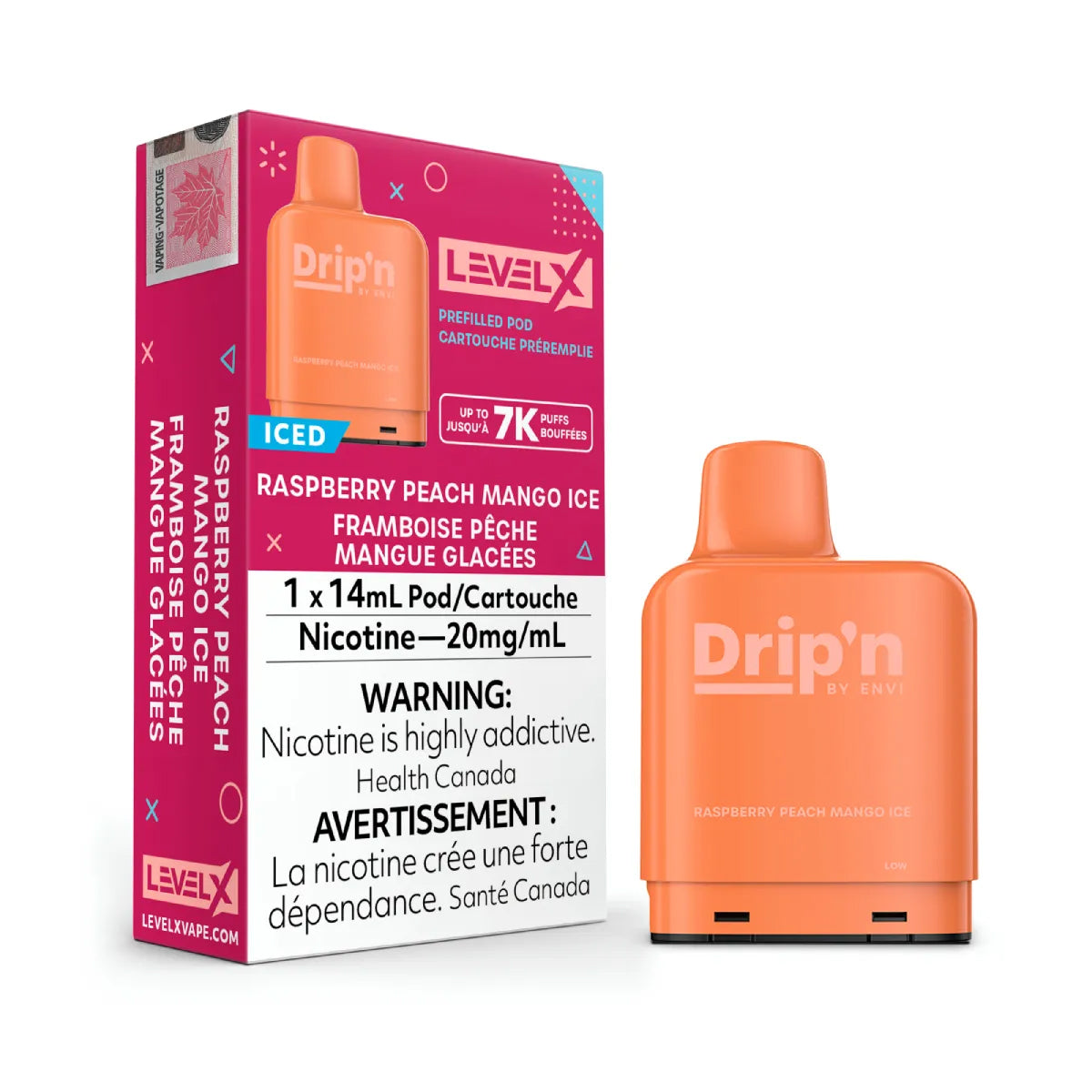 Envi Drip'n Level X Pods - Raspberry Peach Mango Ice (14mL) (6875991277623)
