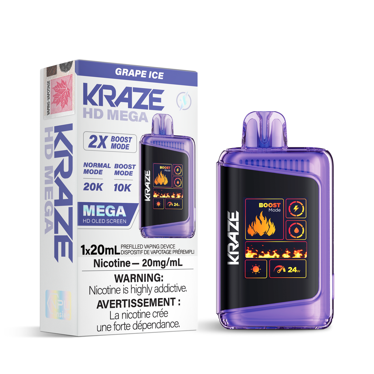 Kraze Hd Mega - Grape Ice (20mL)