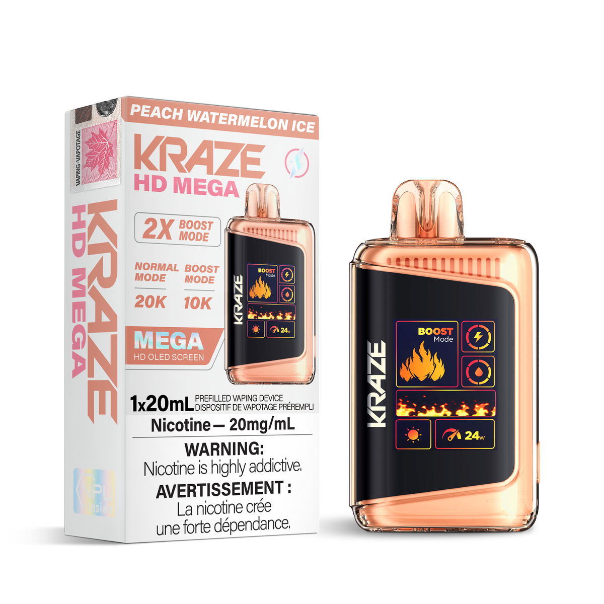 Kraze Hd Mega - Peach Watermelon Ice (20mL)